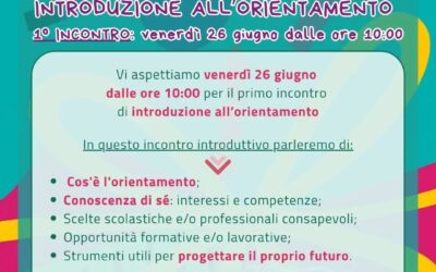 Vi aspettiamo venerdì 26 giugno dalle ore 10:00 per il primo incontro sul servizio di Orientamento di DesTEENazione